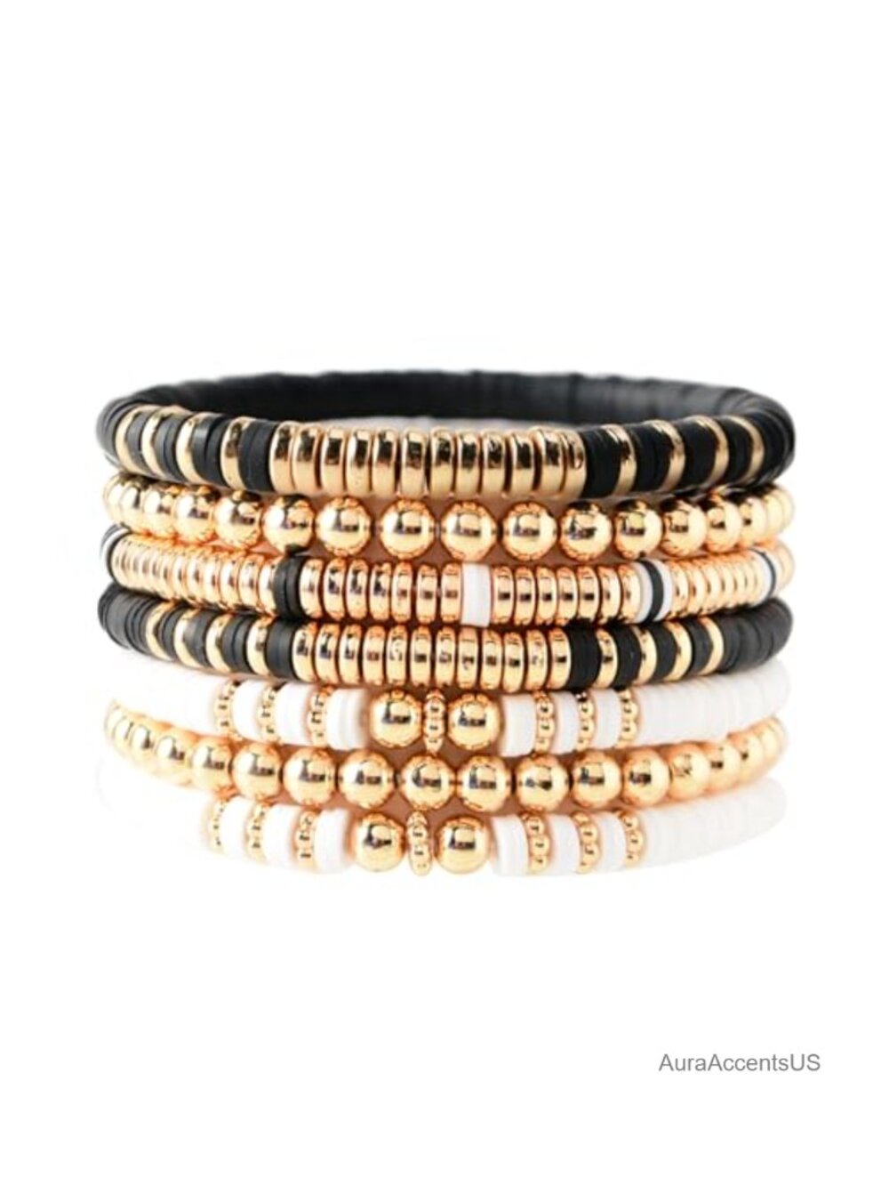 Bohemian Stackable Gold Plated Stretch Bracelets for Women Elastic Heishi Clay